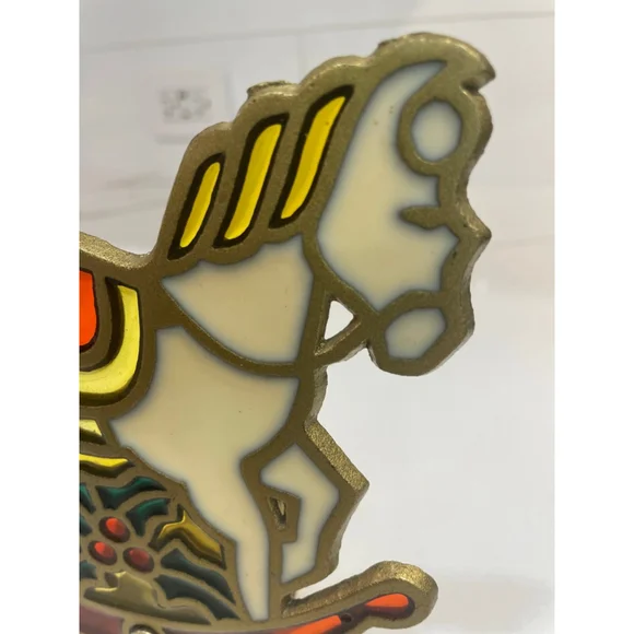 Vintage Stained Glass Rocking Horse Table Top Tea Light Candle Holder Christmas - Picture 2 of 7